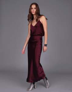 Storm: Liquid Bias Midi Skirt - Deep Burgundy