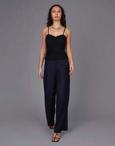 Storm: Summer Linen Wide Leg Pant - Navy