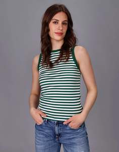 Storm: Stripe Rib Tank - Green White Stripe