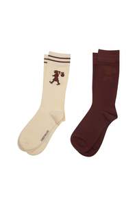 Accessories: Runaway Girl Socks 2 Pack - Cream/Mahogany