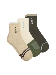 Accessories: 3PK Mens Terry Qtr Crew Socks - Tan Combo