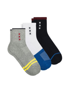 3PK Mens Terry Qtr Crew - Grey/Blue