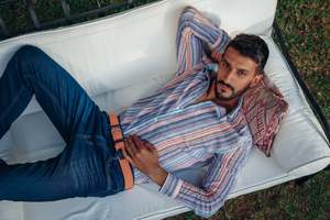 Double Stripe Linen Blend L/S Shirt