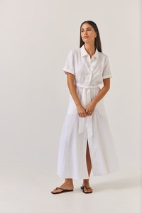 Godet Shirt Dress - White