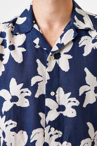 Tropical Bloom Linen Shirt -  Deep Ink