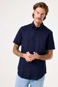 Garcia Mens: Classic S/S Linen Shirt - Dark Moon