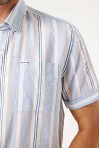 Garcia Mens: Striped Resort Linen Shirt - Dusty Blue Stripe