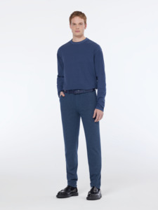 Pants: Mott Tailored Jersey Yarn-Dyed Pant - Navy Houndstooth