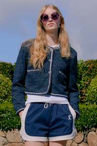 Karen Walker: Cropped Boucle Jacket - Navy