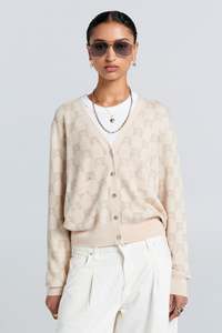 Womens Knitwear 1: Monogram Knit Cardigan - Sand Multi