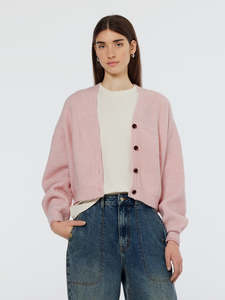 Fuzzy Relaxed Cardigan - Pink Melange