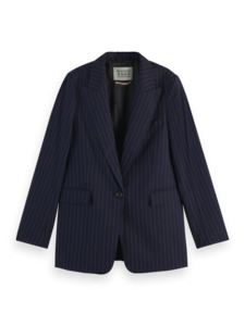 Womens: Fitted Blazer - Night Blue Pinstripe