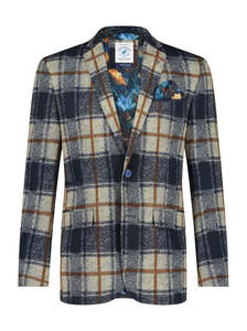 Mens Clothing: Travel Check Blazer - Brown + Navy Check