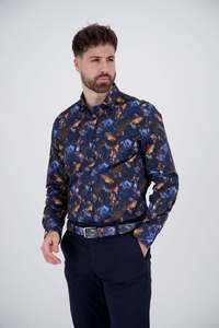 Autumn Leaves L/S Shirt - Navy