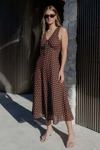 Infinity Sleeveless Bias Midi Dress  - Chocolate Polka Dot
