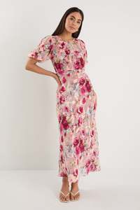 Exquisite Puff Sleeve Midi Dress - Painted Rose