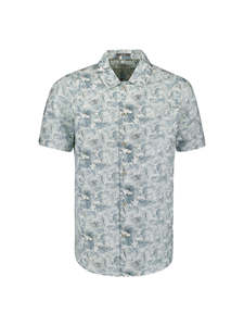 No Excess: Palm Print S/S Shirt - Blue