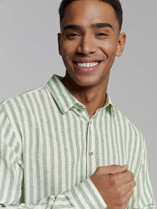 No Excess: Vertical Big Stripes L/S Shirt - Green