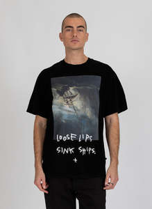 Mens T Shirts: Goode Tee - Loose Lips - Washed Black