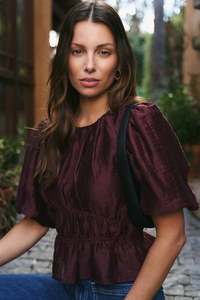Prompt Bubble Sleeve Top - Burgundy Plum