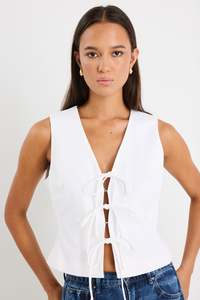 New: Spectacle Tie Front Vest - Ivory Ramie
