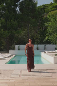 Galore Ruffle Slip Maxi Dress - Chocolate