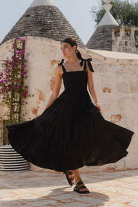 Isabella Strappy Tiered Maxi Dress - Black