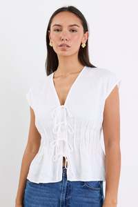 New: Nouveau Tie Front Vest - Ivory Linen