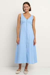 Panama Sleeveless Button Front Midi Dress - Sky Blue