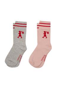Karen Walker: Runaway Girl Socks 2 Pack - Light Grey/Blush/Red
