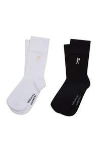 Runaway Embroidered Socks 2 Pack - Black/White