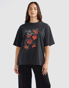Womens Tee Shirts: Poppies Tee - Vintage Black