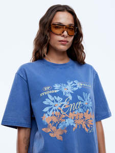 Ena Vintage Floral Tee - Washed Indigo