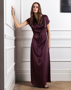Drape Front Maxi Dress - Raisin