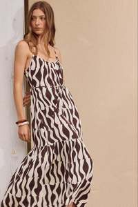 Relax Strappy Tiered Midi Dress - Chocolate Geo