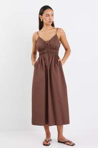 Cast Cotton Strappy Midi Dress - Chocolate