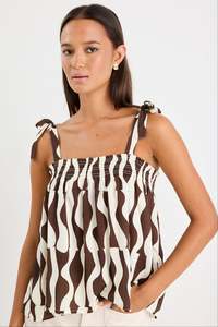 Candied Tie Strap Top - Chocolate Geo