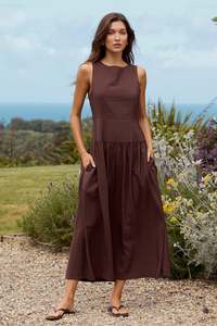 Flo Frankie: Results Structured Sleeveless Maxi Dress - Chocolate
