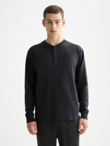 Mens T Shirts: Slub Henley LS Tee - Meteorite