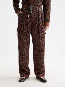 Scotch Soda: Faye High Rise Tapered Leg Satin Pant - Peace Leopard