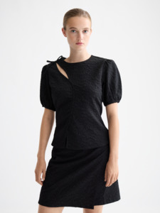 Puff Sleeve Textured Top - Meteorite