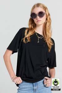 Embroidered Runaway Girl Classic Organic Cotton Tee - Black