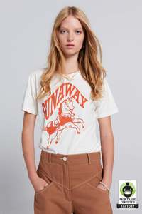 Womens Tee Shirts: Runaway Carousel Organic Cotton Tee - Ecru/Tangerine