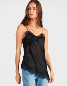 Womens Tee Shirts: Asymmetric Lace Trim Cami - Black