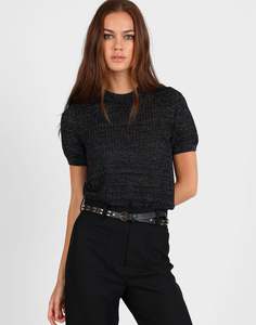 Storm: Textured Metallic S/S Sweater - Black