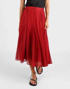 Full Pleated Detail Midi Skirt - Rust