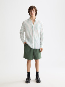 Shirts Long Sleeve: Striped Cotton Voile Shirt - White/Blue Green Stripe