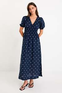Eloquent Flutter Maxi Dress - Navy Polka Dot