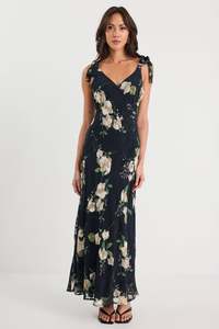Serenade Slip Maxi Dress - Black / Blush Floral