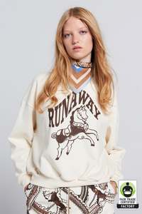 Karen Walker: Runaway Carousel Organic Cotton Crewneck Sweatshirt - Ecru/Mocha